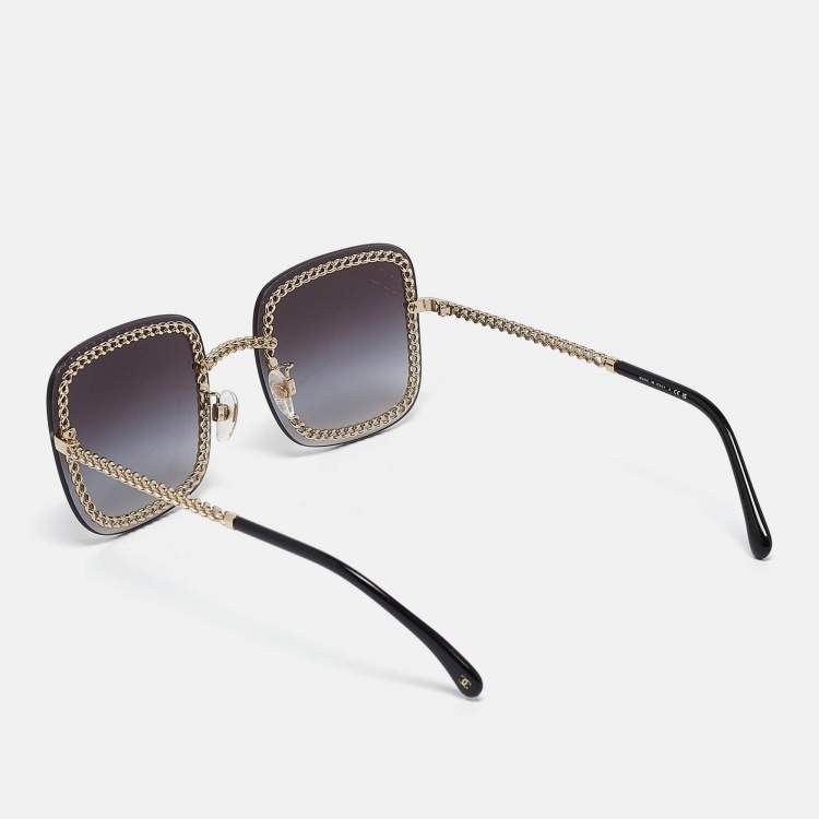 Pre Owned Chanel Gold Tone/Grey Gradient 4244 Chain Detail Square Sunglasses