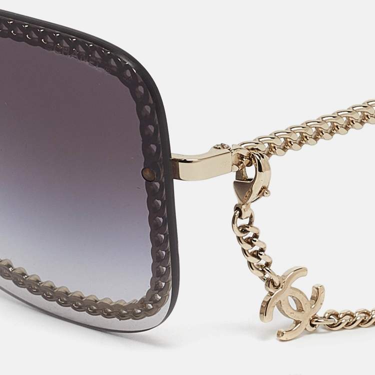 Pre Owned Chanel Gold Tone/Grey Gradient 4244 Chain Detail Square Sunglasses