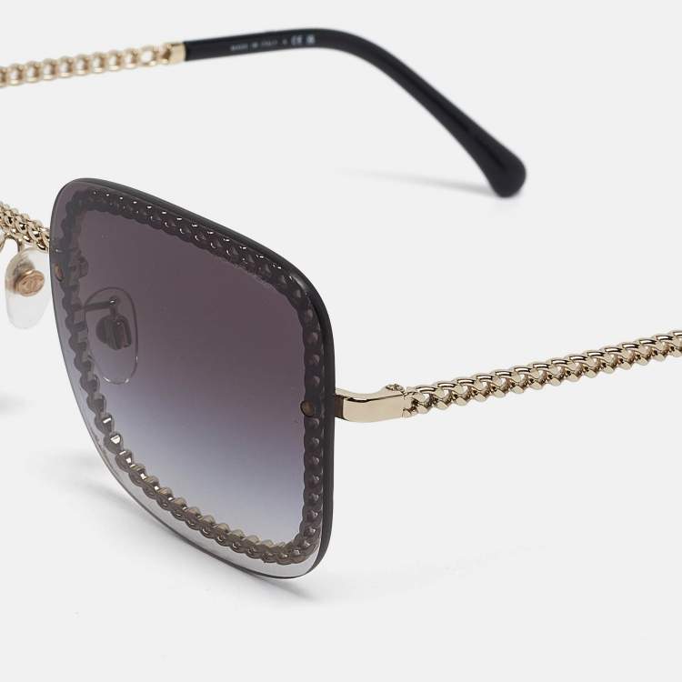 Pre Owned Chanel Gold Tone/Grey Gradient 4244 Chain Detail Square Sunglasses