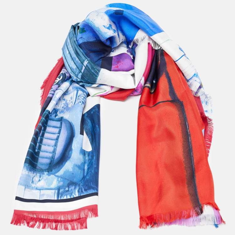 Pre Owned Chanel Multicolor Coco Cuba Print Silk Shawl