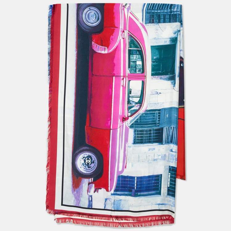 Pre Owned Chanel Multicolor Coco Cuba Print Silk Shawl