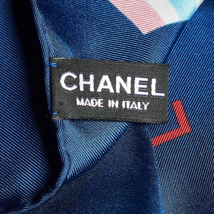 Pre Owned Chanel Navy Blue Logo Cruise Print Silk Square Scarf
