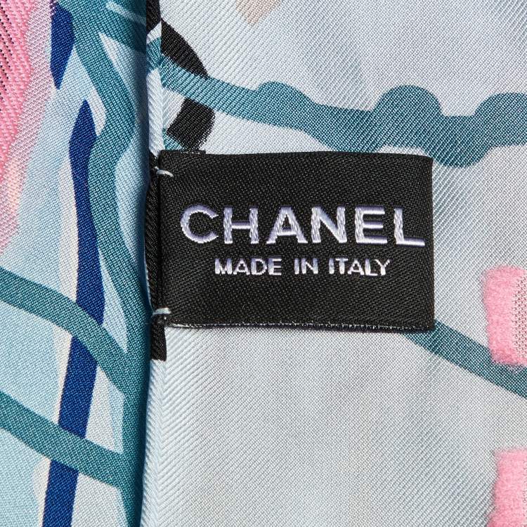 Pre Owned Chanel Multicolor Scribble Print Silk Square Scarf