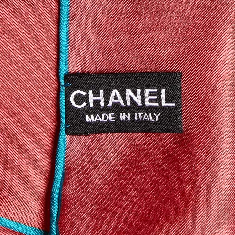 Pre Owned Chanel Brick Red Geometric CC Print Silk Square Scarf