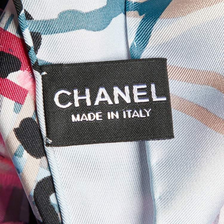 Pre Owned Chanel Multicolor Scribble Print Silk Square Scarf
