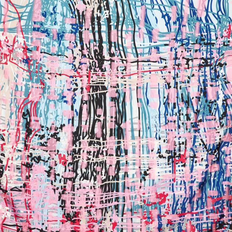 Pre Owned Chanel Multicolor Scribble Print Silk Square Scarf