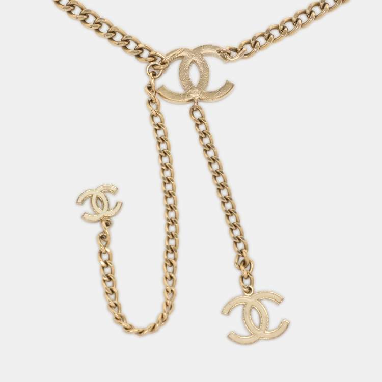 Pre Owned Chanel Gold Tone Enamel CC Charm Chain Belt