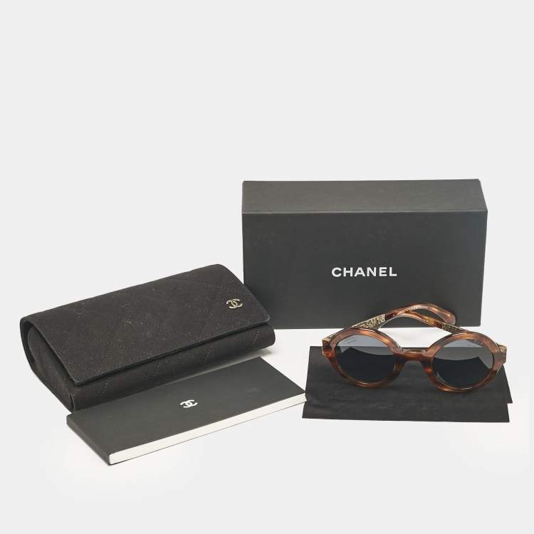 Pre Owned Chanel Brown/Black Gradient 5441 Metal Logo Round Sunglasses