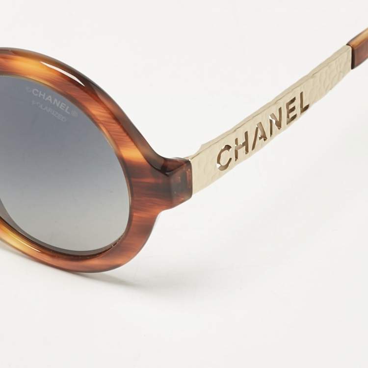 Pre Owned Chanel Brown/Black Gradient 5441 Metal Logo Round Sunglasses