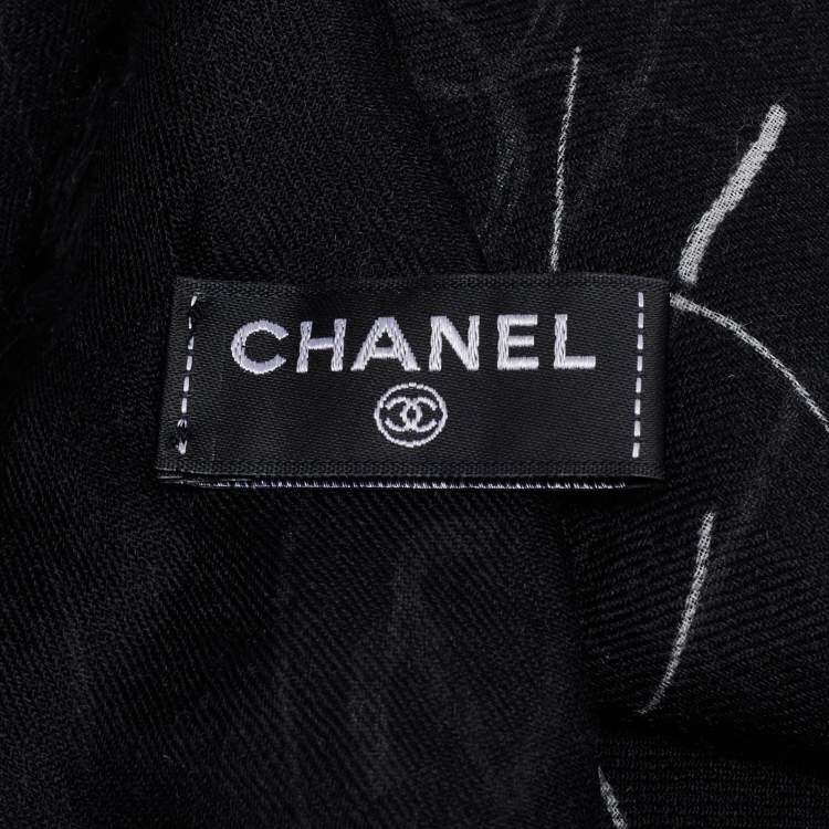Pre Owned Chanel Black Camellia CC Print Cashmere Shawl