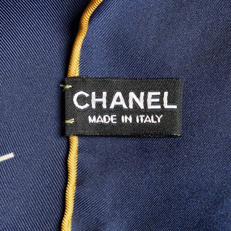 Pre Owned Chanel Navy Blue CC Geometric Print Silk Scarf