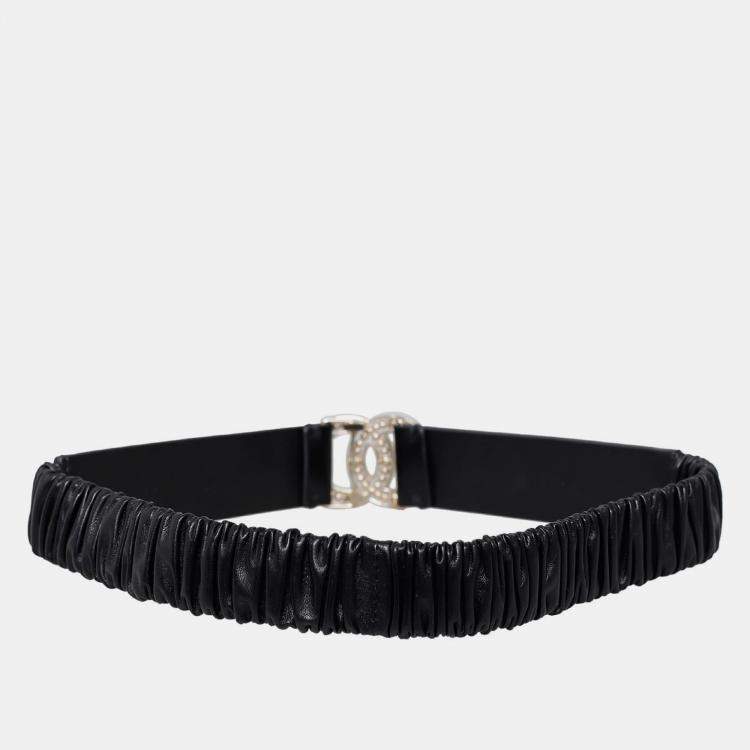 Pre Owned Chanel Black Logo Crystal Waist Belt