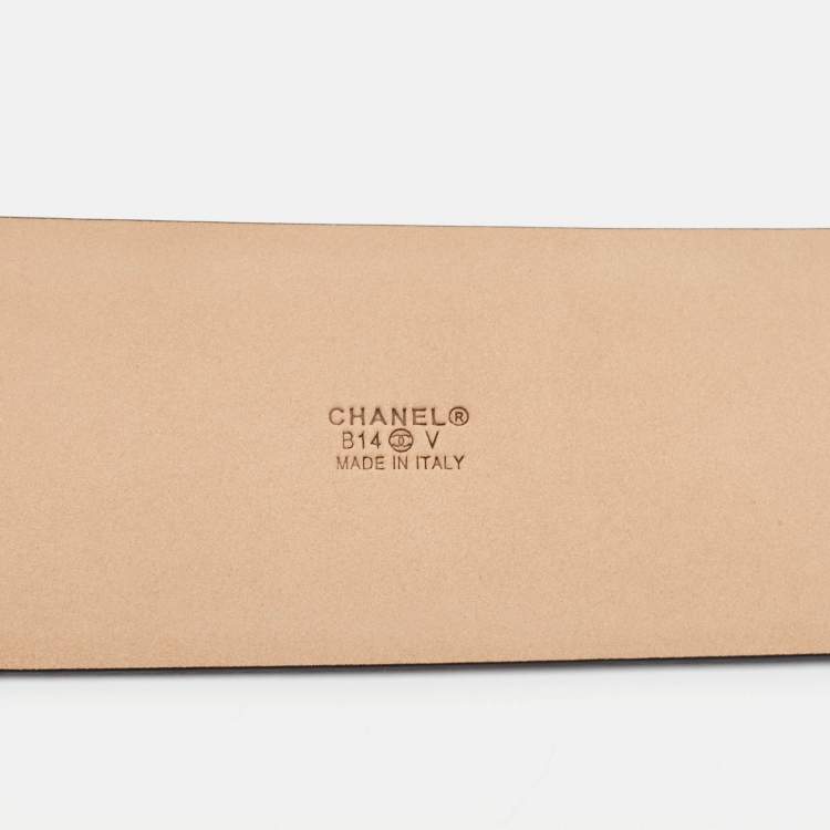 Pre Owned Chanel Black Leather CC Oval Logo Buckle Belt 90CM