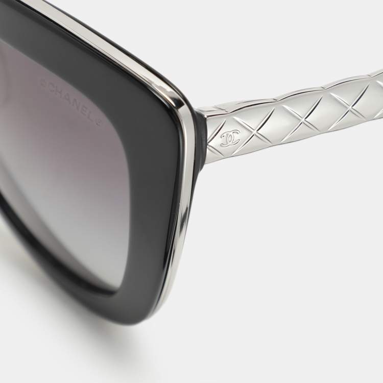 Pre Owned Chanel Silver Tone/Blue 5368 Quilted Cat-Eye Sunglasses