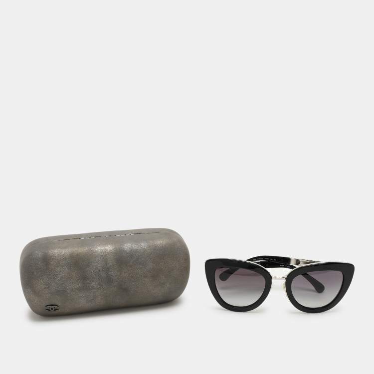 Pre Owned Chanel Silver Tone/Blue 5368 Quilted Cat-Eye Sunglasses