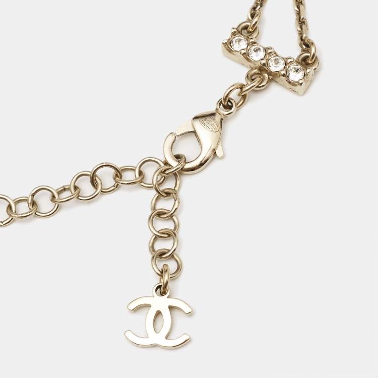 Pre Owned Chanel Logo Crystal Gold Tone Necklace