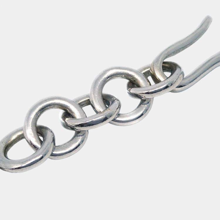 Pre Owned Chanel Rhinestone Silver CC Chain Necklace Pendant 4P