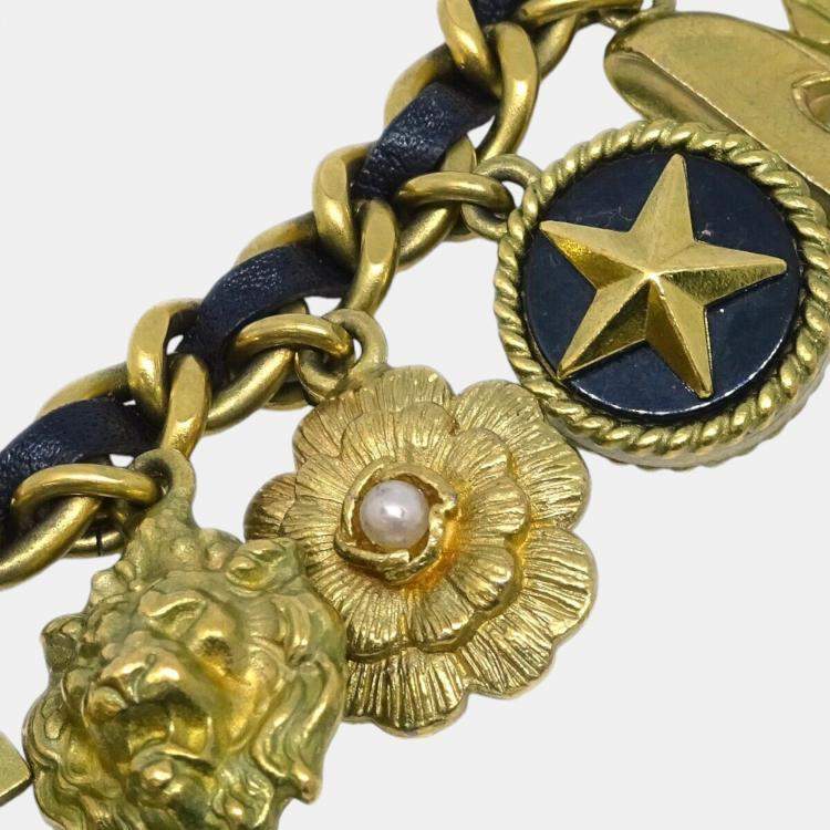 Pre Owned Chanel Gold Black Artificial Pearl CC Icon Chain Belt 94A