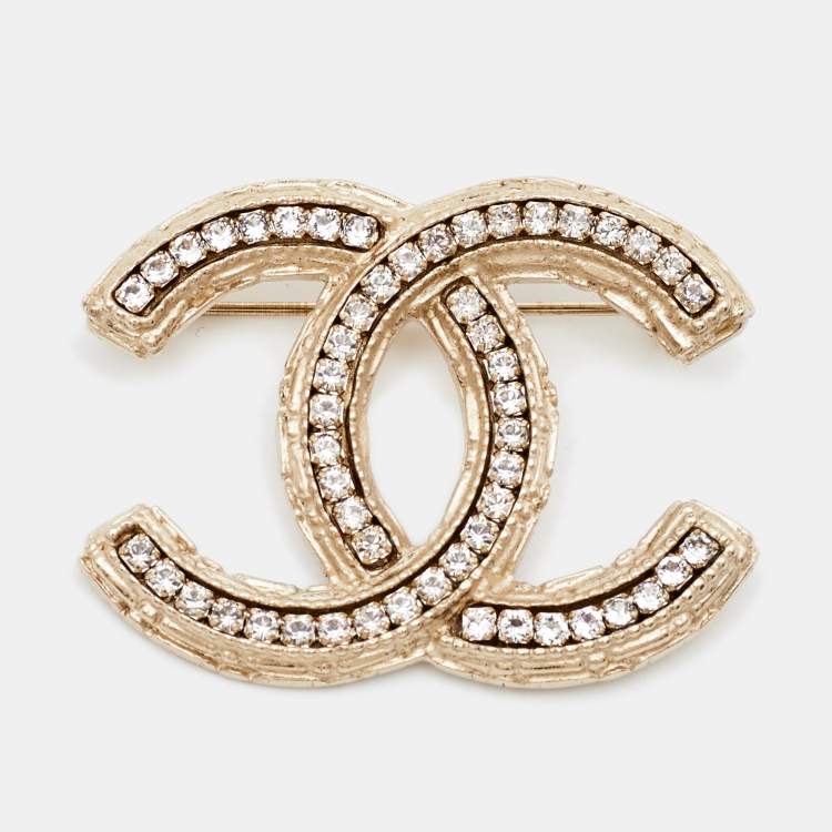 Chanel CC Crystals Gold Tone Brooch