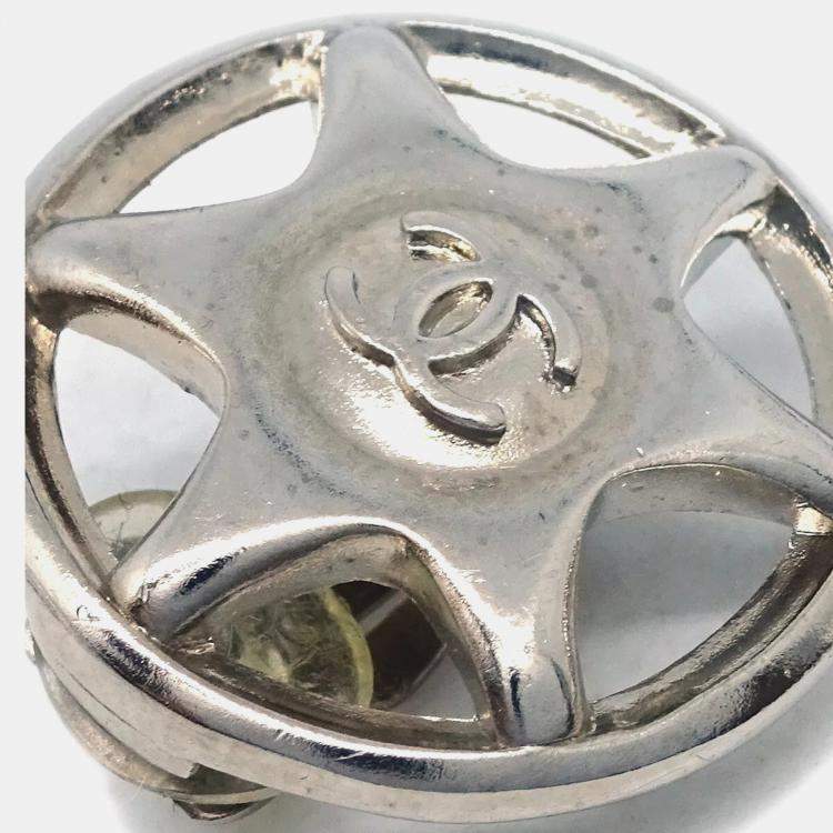 Pre Owned Chanel Silver Button Clip-On 97A Earrings