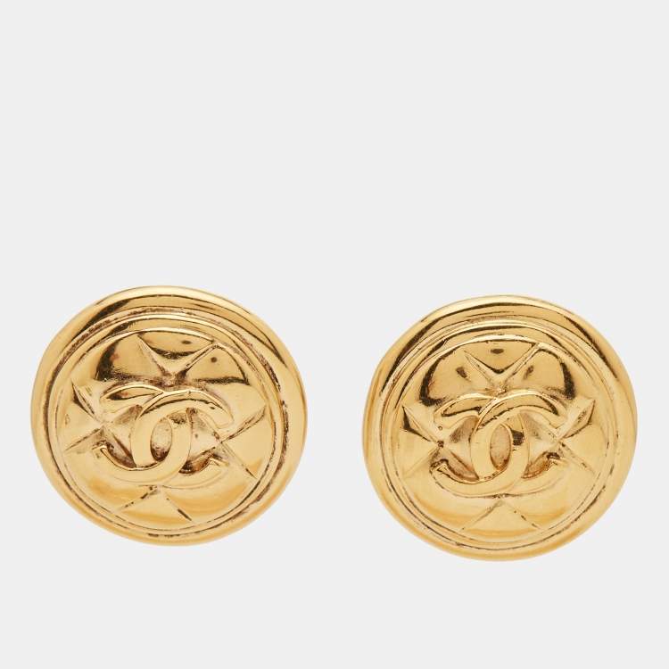 Chanel CC Coco Medallion Gold Tone Clip On Earrings