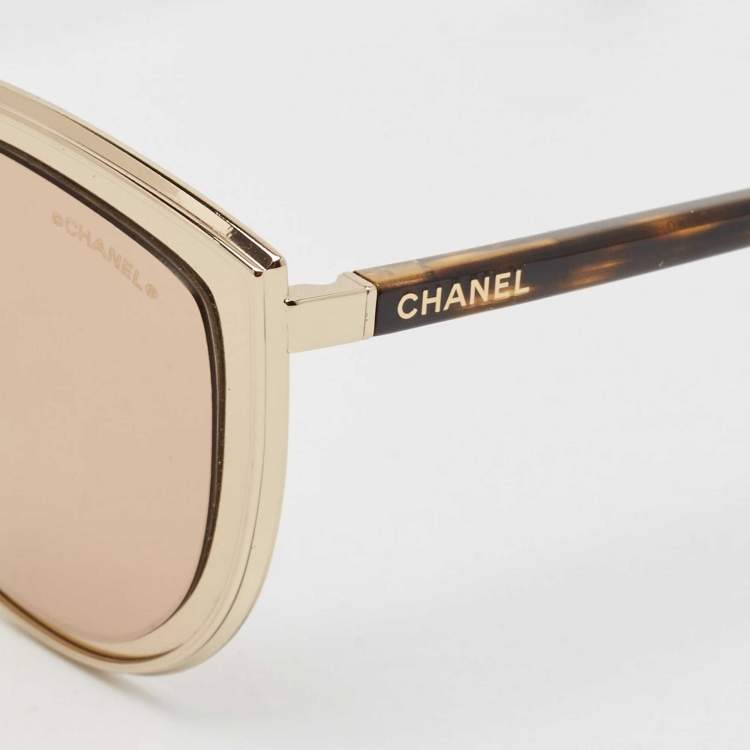 Pre Owned Chanel Gold/Brown Mirror 4222 Cat Eye Sunglasses
