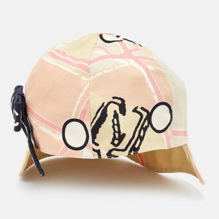 Pre Owned Chanel Cream/Peach Bow Detail Printed Canvas Cap M