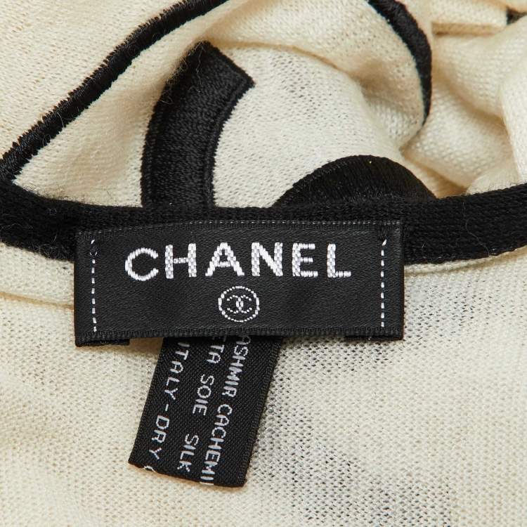 Pre Owned Chanel Cream CC Embroidered Cashmere & Silk Knit Scarf