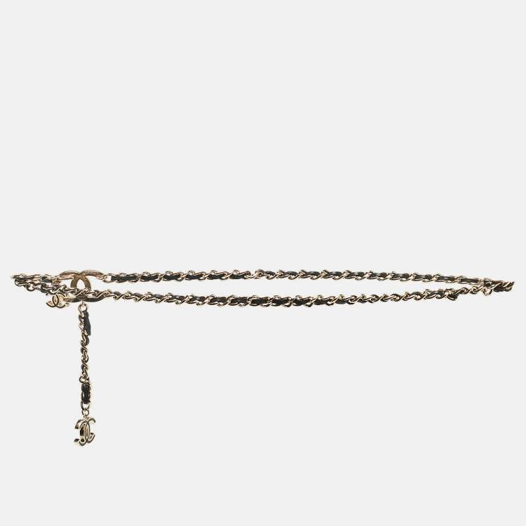 Pre Owned Chanel CC Black Leather Gold Tone Charm Chain Belt