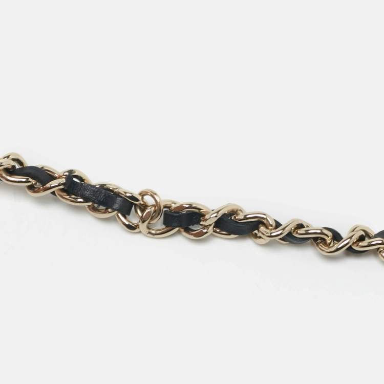 Pre Owned Chanel CC Black Leather Gold Tone Charm Chain Belt