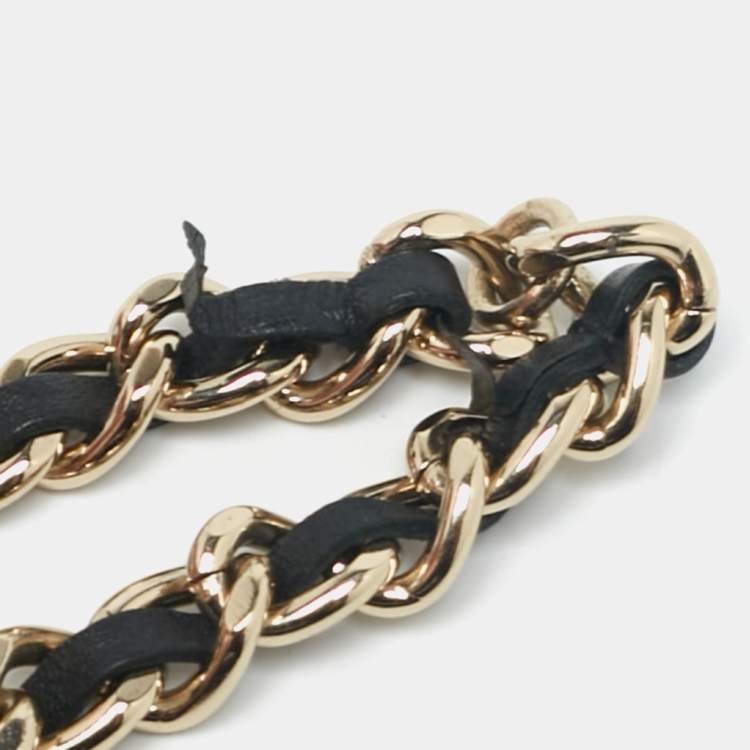 Pre Owned Chanel CC Black Leather Gold Tone Charm Chain Belt