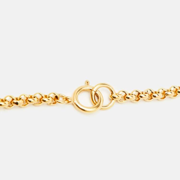 Pre Owned Chanel CC Heart Gold Tone Necklace