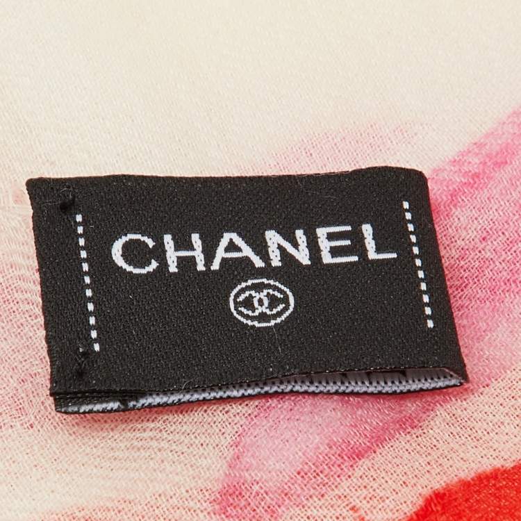 Pre Owned Chanel White/Pink CC Print Cashmere Shawl