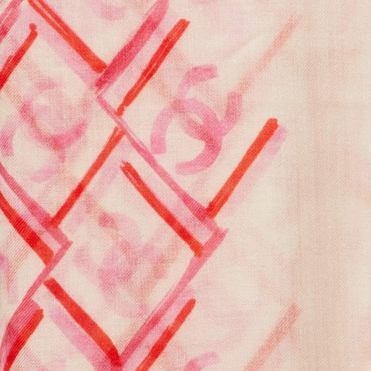 Pre Owned Chanel White/Pink CC Print Cashmere Shawl