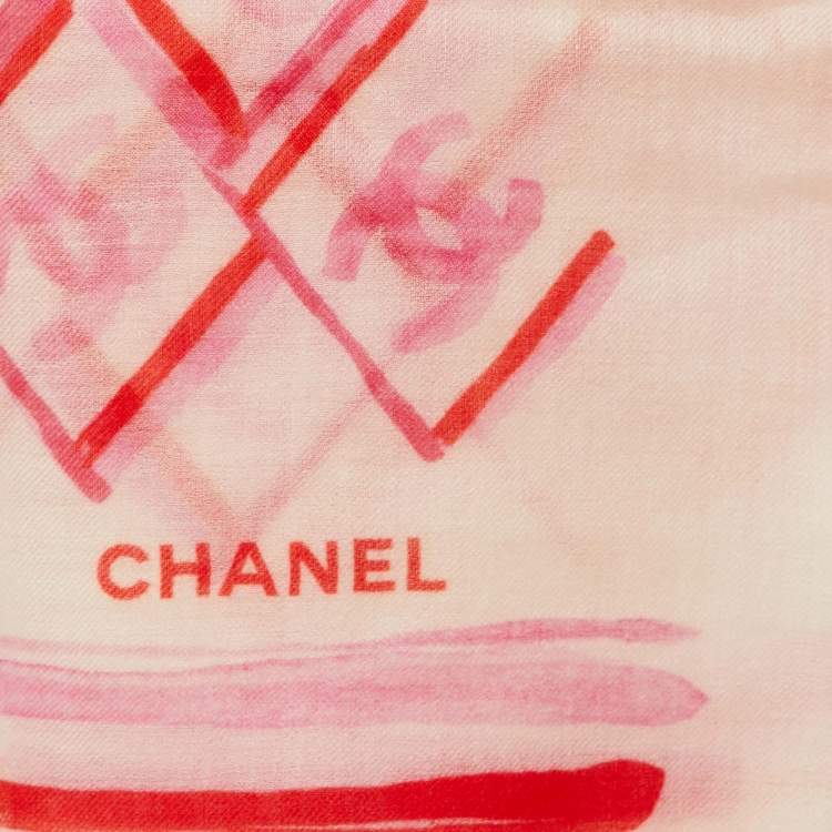 Pre Owned Chanel White/Pink CC Print Cashmere Shawl