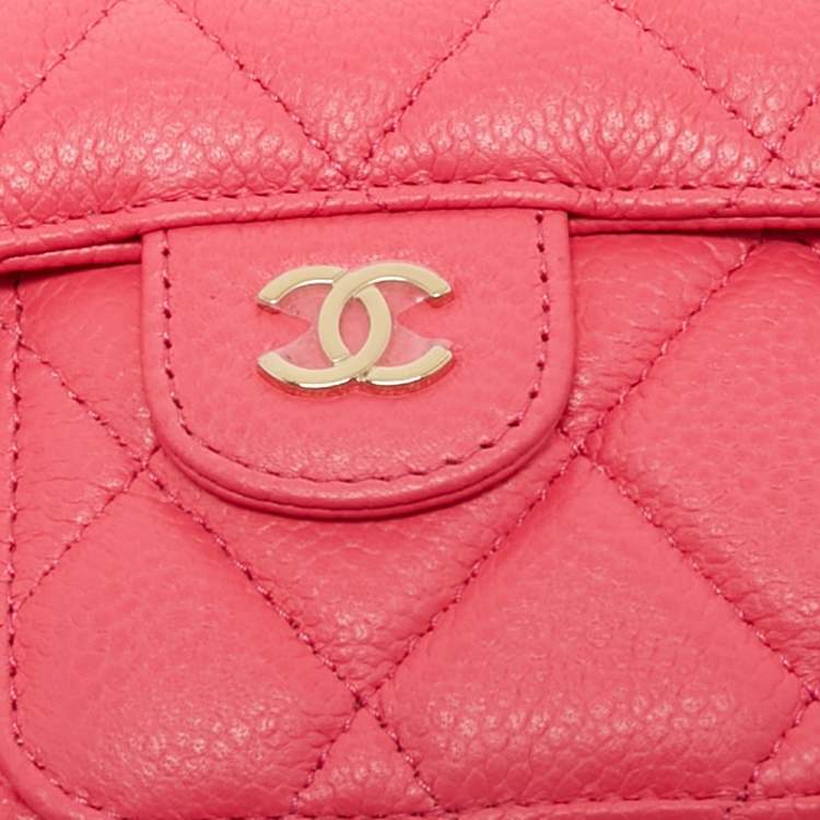 Pre Owned Chanel Pink Quilted Caviar Leather Pearl Crush iPhone Chain Case