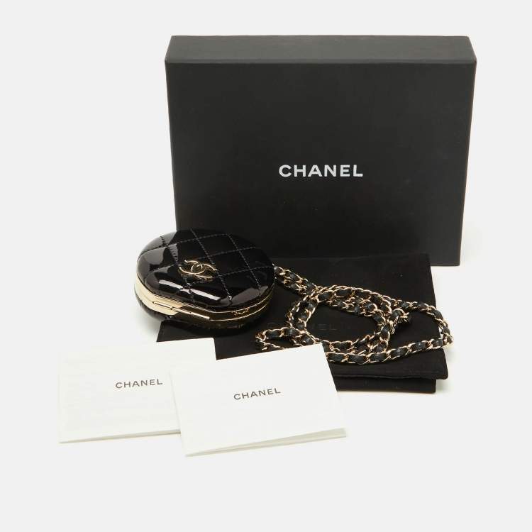 Pre Owned Chanel Black Quilted Patent Leather Round Mirror Chain Bag