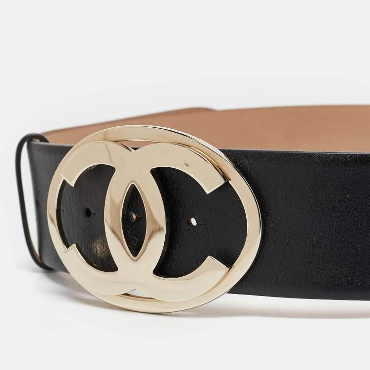 Pre Owned Chanel Black Leather Interlocking CC Buckle Belt 80 CM