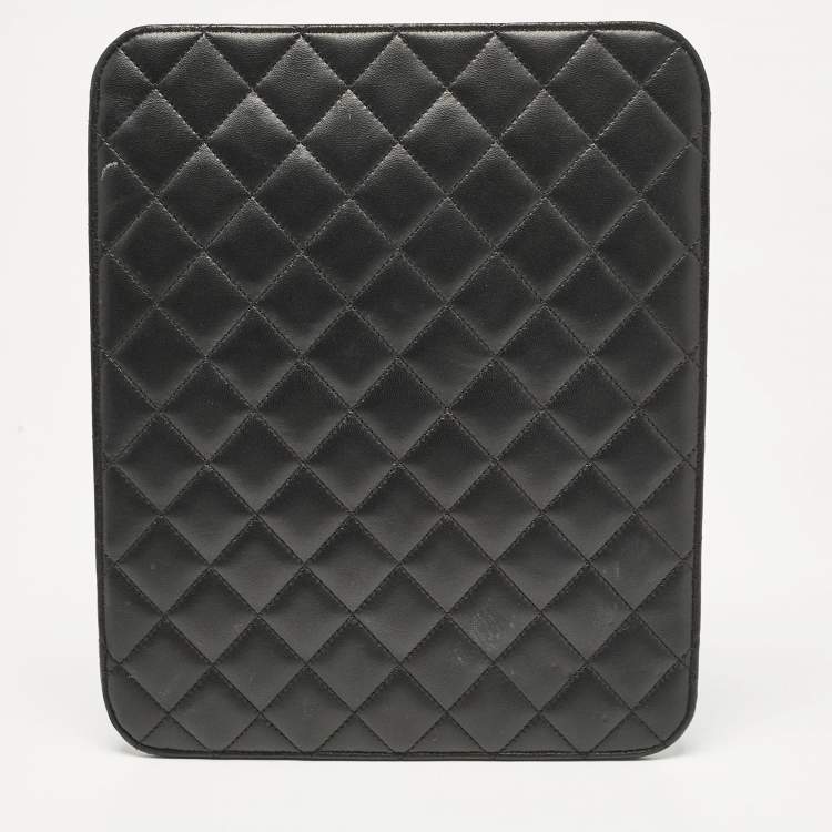 Pre Owned Chanel Black Quilted Leather CC iPad Case