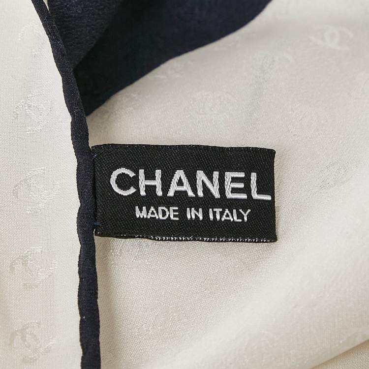 Pre Owned Chanel White Ribbon Print CC Silk Scarf