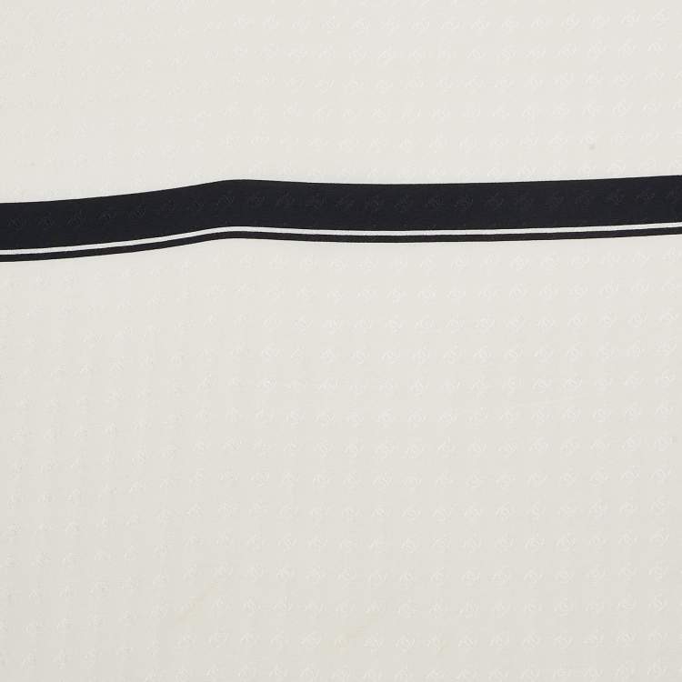 Pre Owned Chanel White Ribbon Print CC Silk Scarf