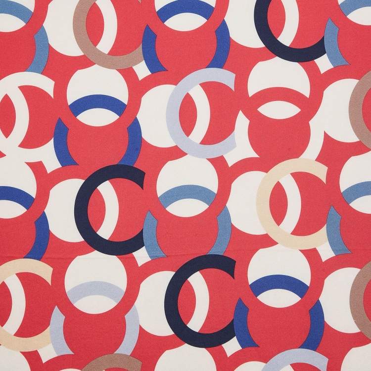 Pre Owned Chanel Pink/Multicolor CC Interlock Monogram Print Silk Scarf 