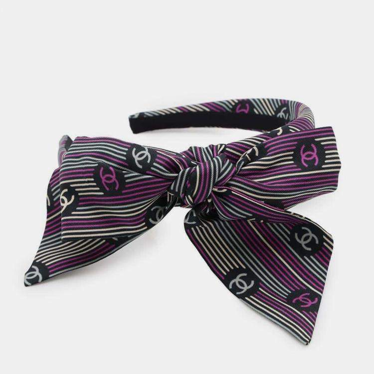 Pre Owned Chanel Multicolour Silk CC Logo Headband