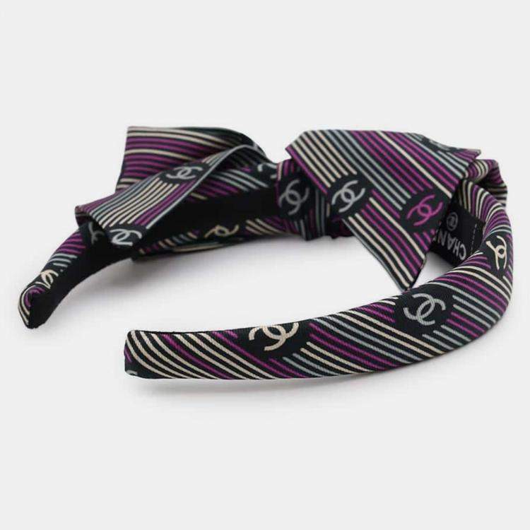 Pre Owned Chanel Multicolour Silk CC Logo Headband