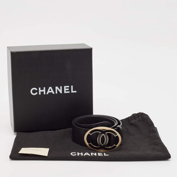 Pre Owned Chanel Black Leather CC Logo Buckle Belt 85CM