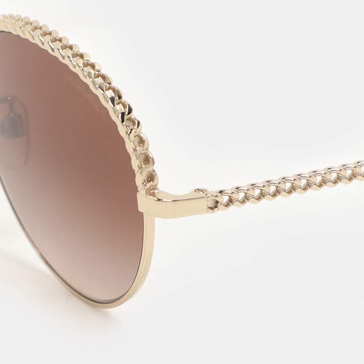 Pre Owned Chanel Gold Tone/ Brown Gradient 4242 Pantos Sunglasses