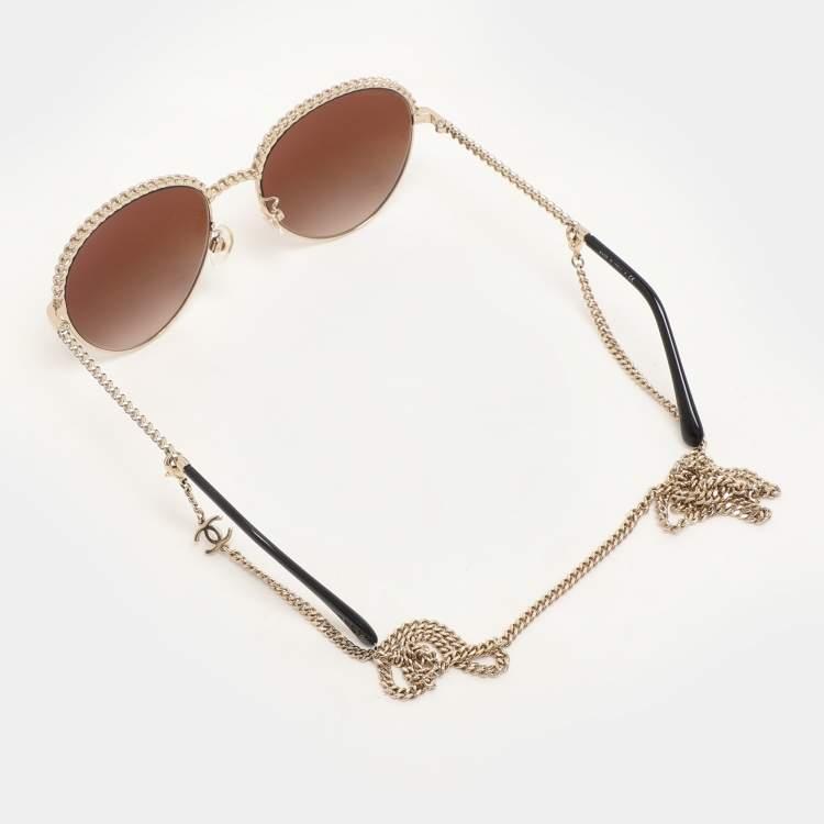 Pre Owned Chanel Gold Tone/ Brown Gradient 4242 Pantos Sunglasses