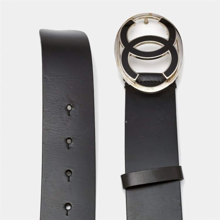 Pre Owned Chanel Black Leather CC Oval Buckle Belt 80CM