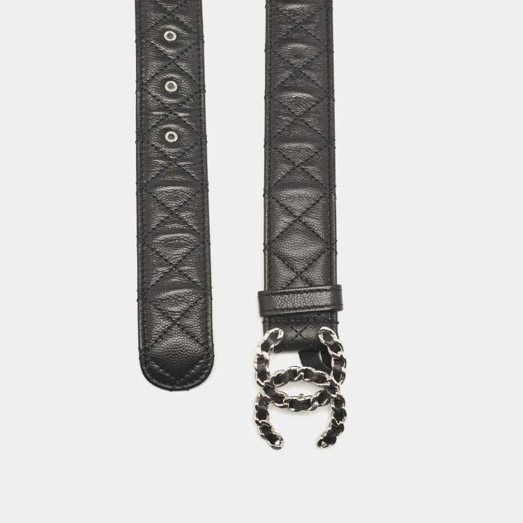 Pre Owned Chanel Black Quilted Leather CC Chain Belt 85CM