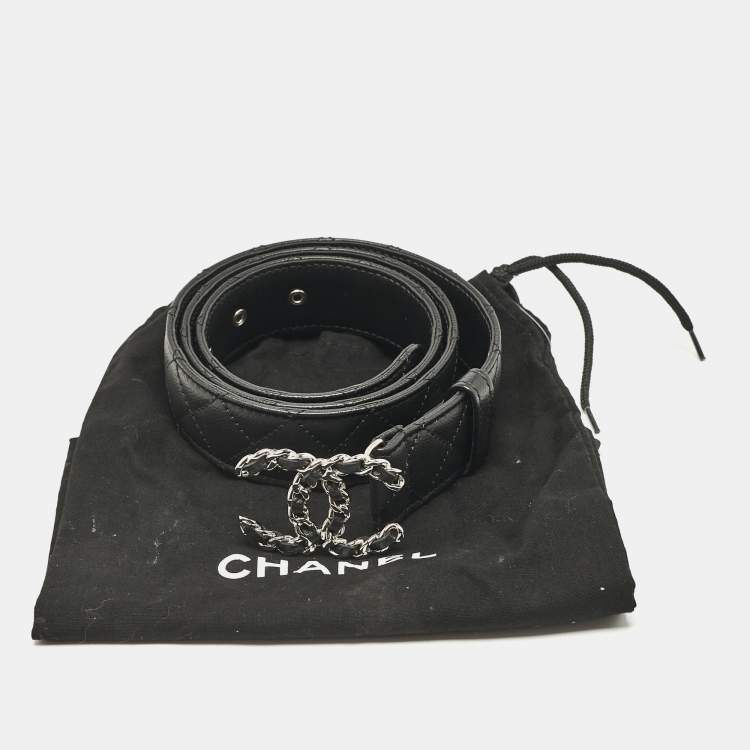Pre Owned Chanel Black Quilted Leather CC Chain Belt 85CM
